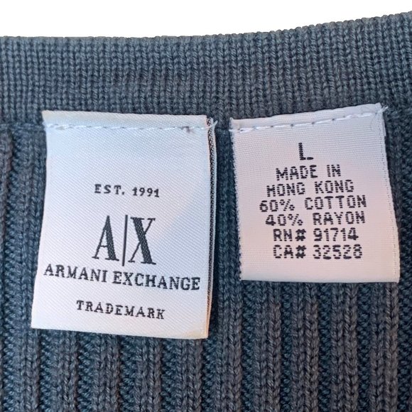 ARMANI EXCHANGE‎ Midnight Blue Ribbed Knit Logo V Neck Long Sleeve Sweater - Picture 11 of 11